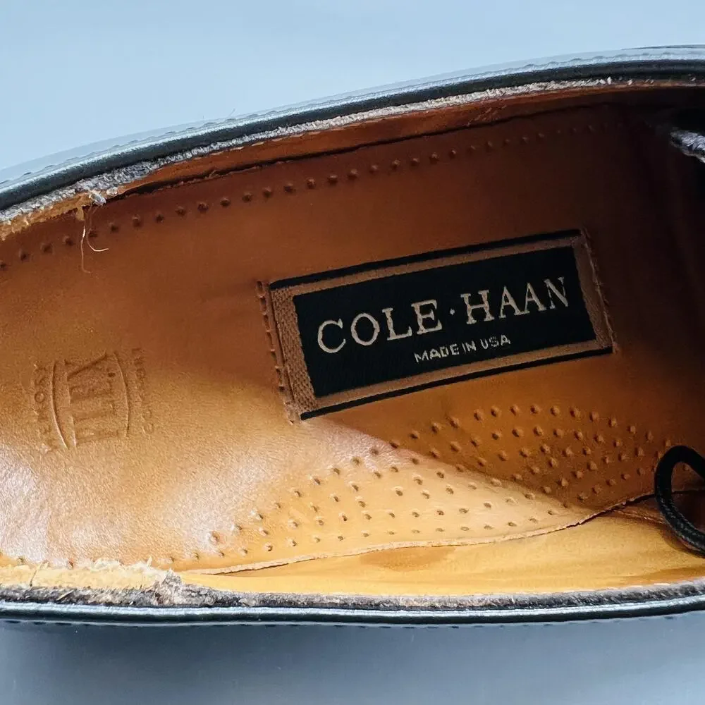 Cole Haan Shoes Men 8.5 Black Leather Cap Toe Derby Oxford Dress Slip On Classic